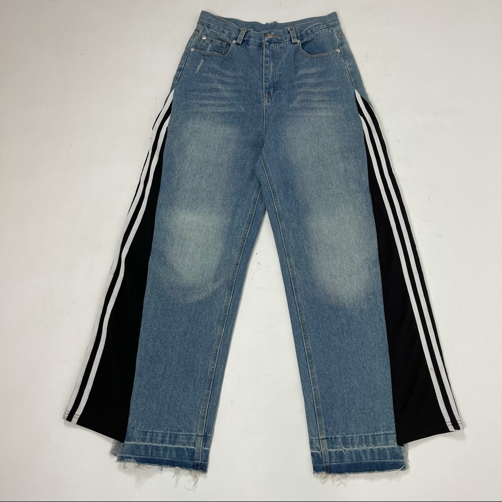 Blue Denim Patchwork Flare Leg Jeans
